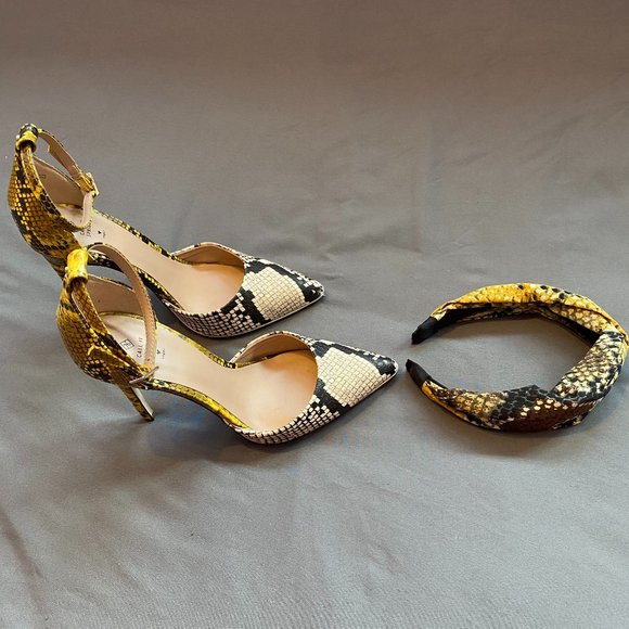 Spring - Yellow Snake print Shoes with matching headband - Picture 1 of 4